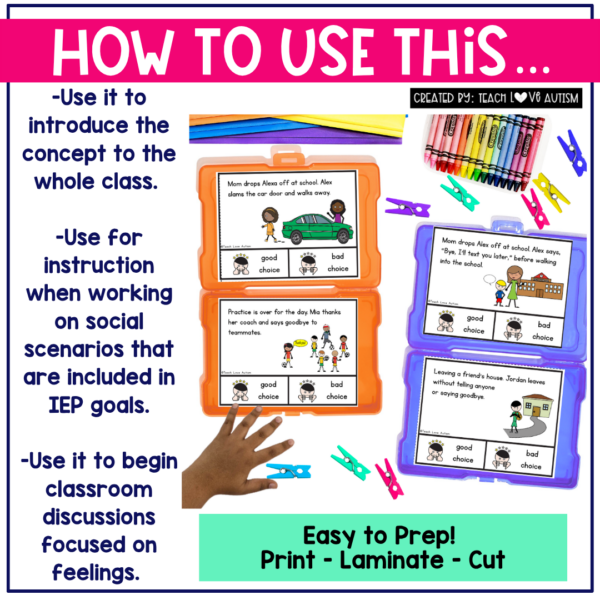 Saying Goodbye Social Scenario Task Cards