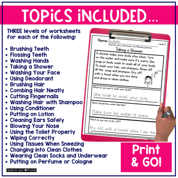 simple life skills reading comprehension worksheets personal hygiene and grooming