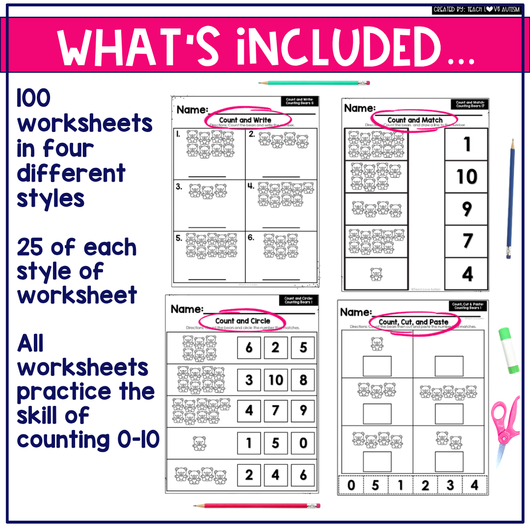 Bear Counting 0-10 Worksheets