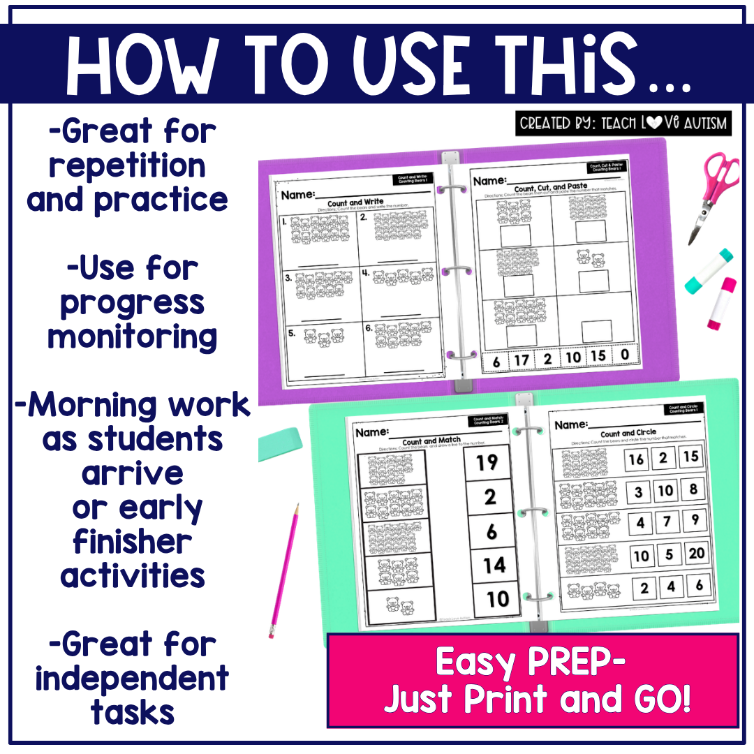 Bear Counting 0-20 Worksheets