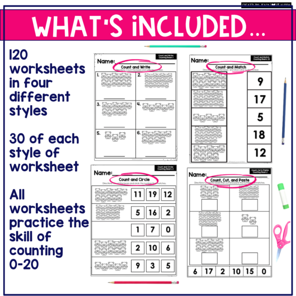 Bear Counting 0-20 Worksheets