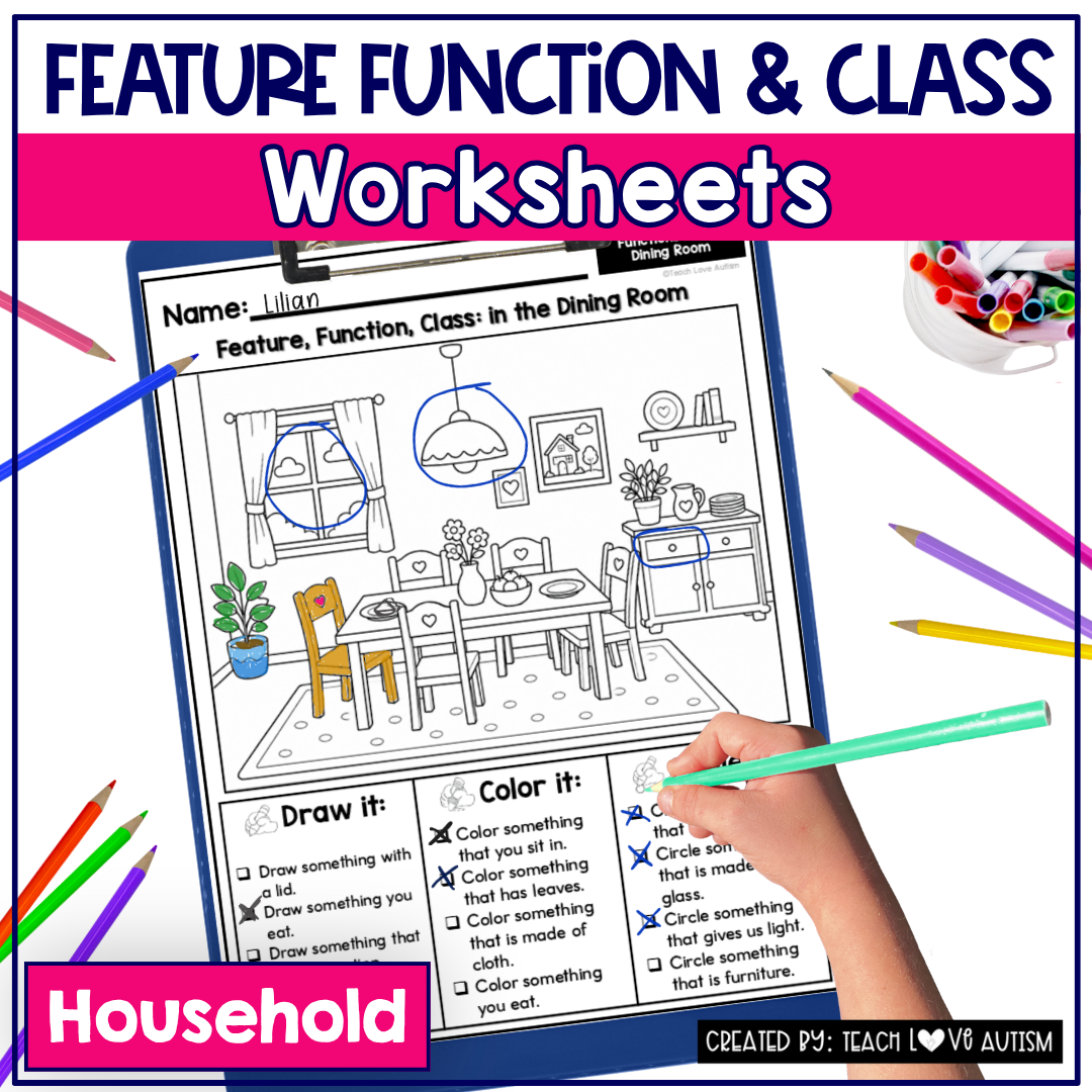 household feature function & class worksheets