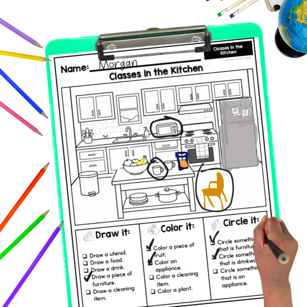 household feature function & class worksheets