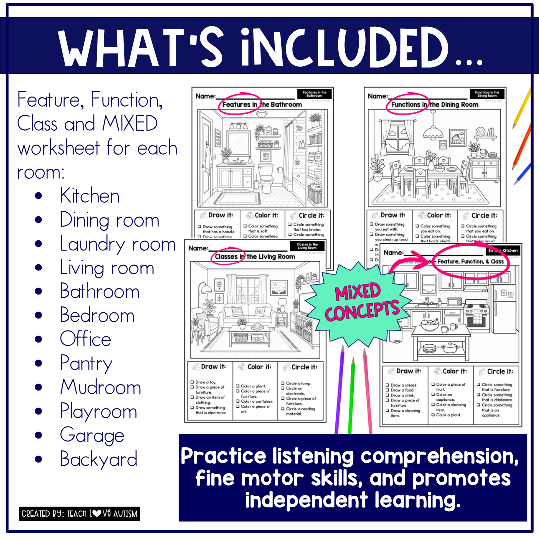 household feature function & class worksheets