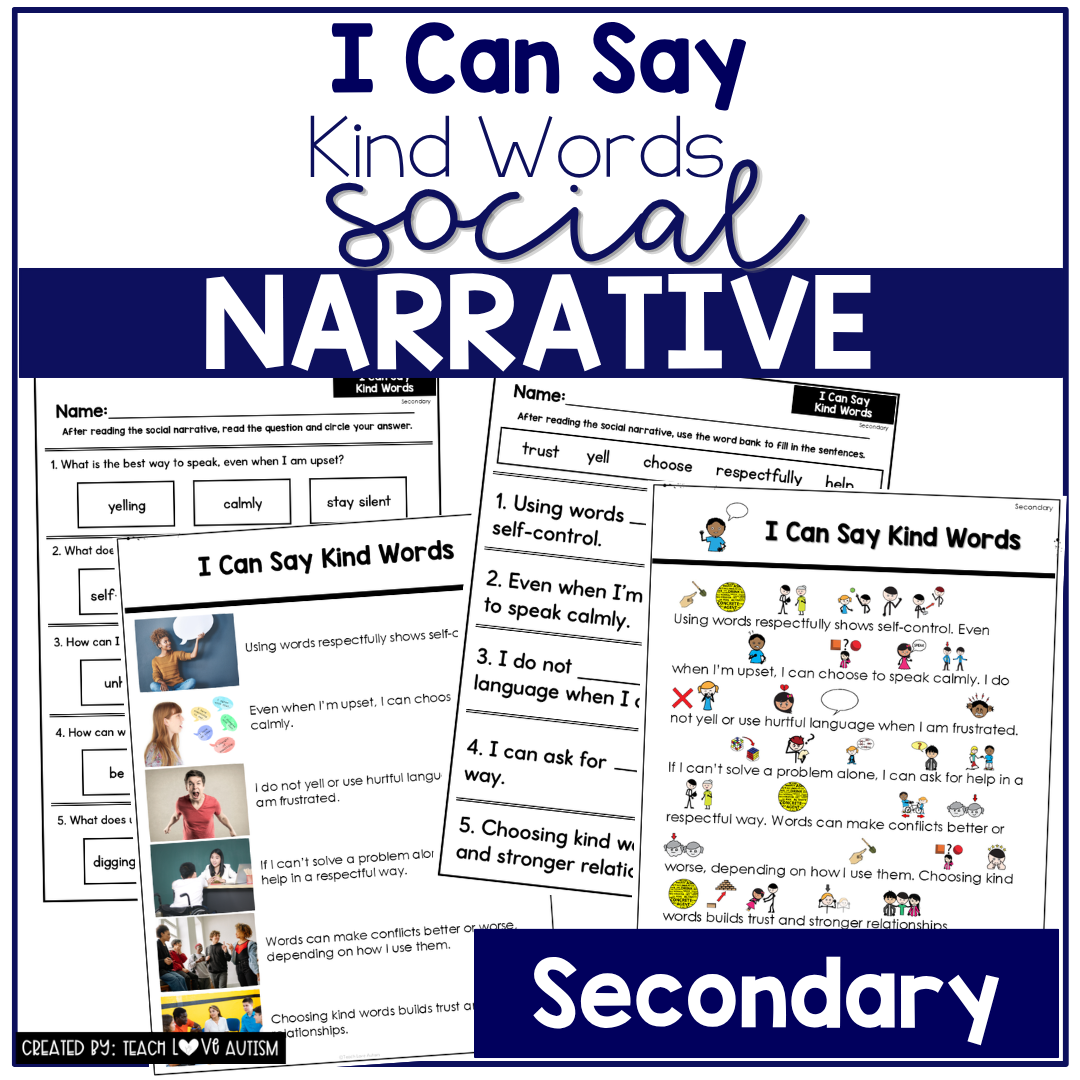 I Can Say Kind Words Social Narrative for Secondary & Special Education