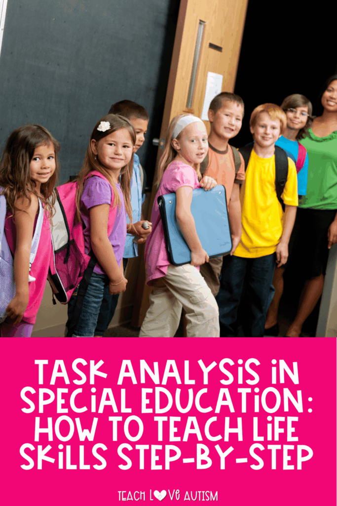 Task analysis in special education can make daily routines feel more manageable for both our students and ourselves. Save this post to your favorite Special Education board, so you can come back to these task analysis strategies when planning life skills instruction, classroom routines, or functional skill activities for your students.