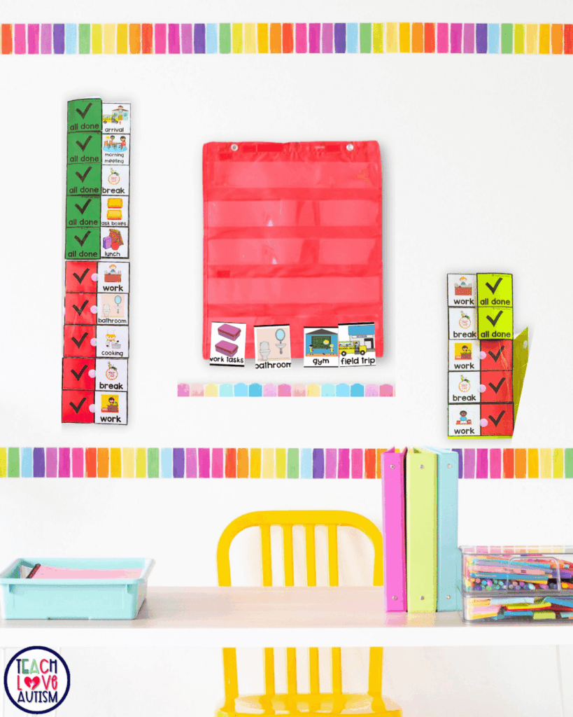 Some of your students will benefit from visual schedules with pictures. Others may need checklists, timers, adapted materials, verbal prompts, or hand-over-hand support.