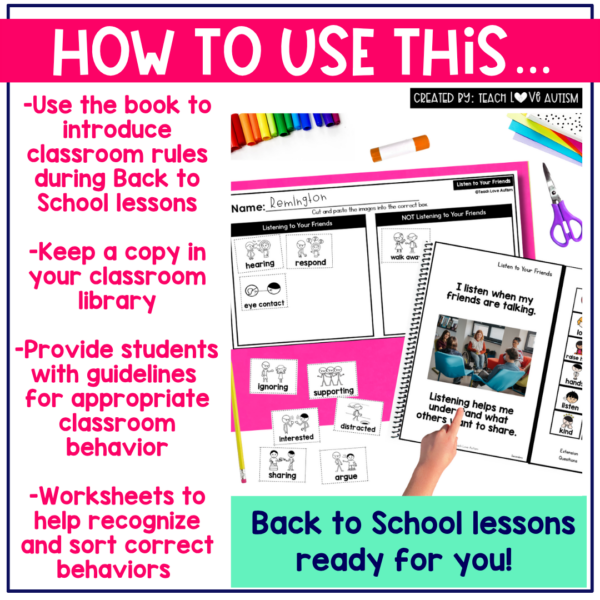 Classroom rules adapted book and worksheets