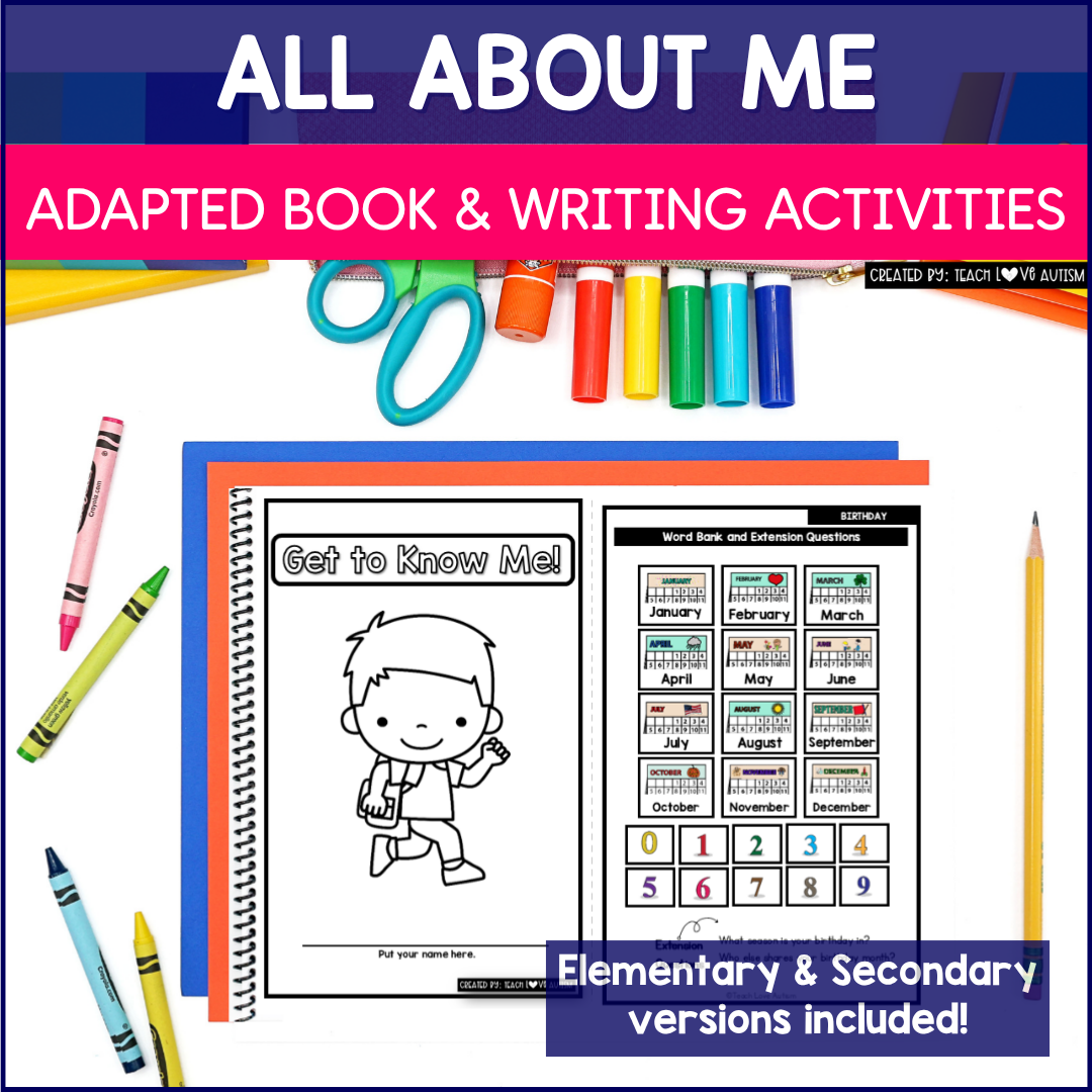 all about me adapted book and writing activity