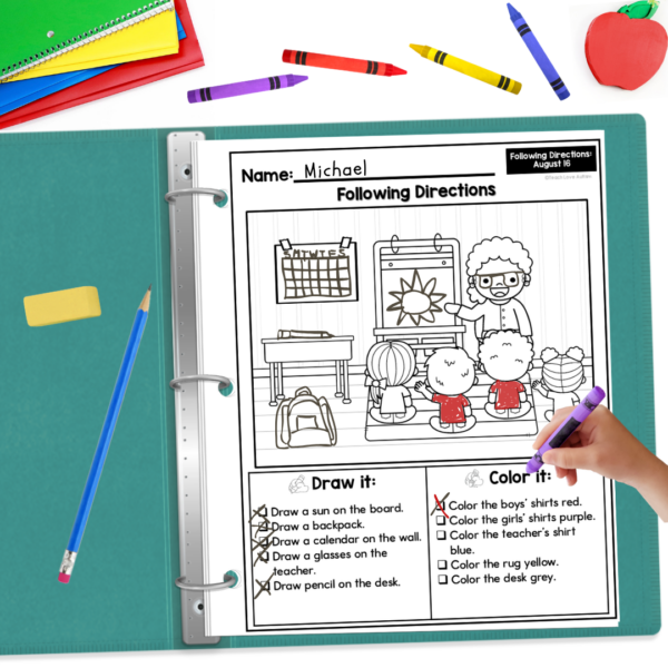 August Following Directions Worksheets