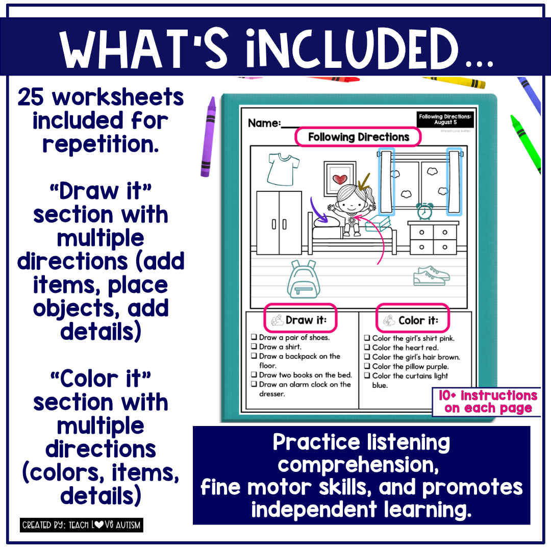 August Following Directions Worksheets