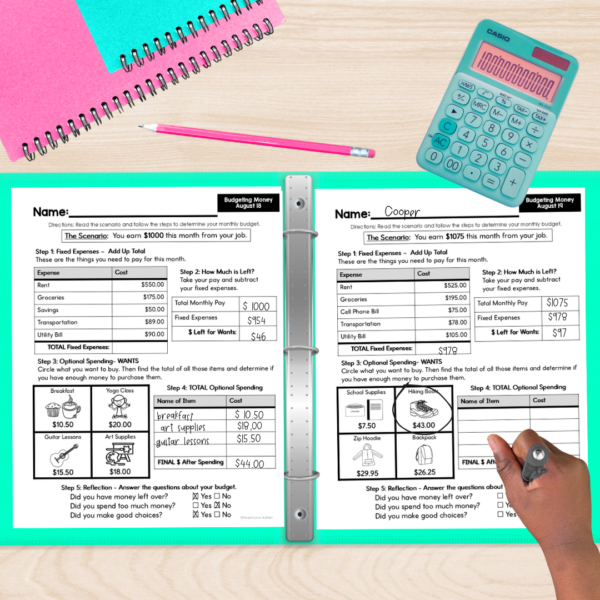 August Budgeting Worksheets