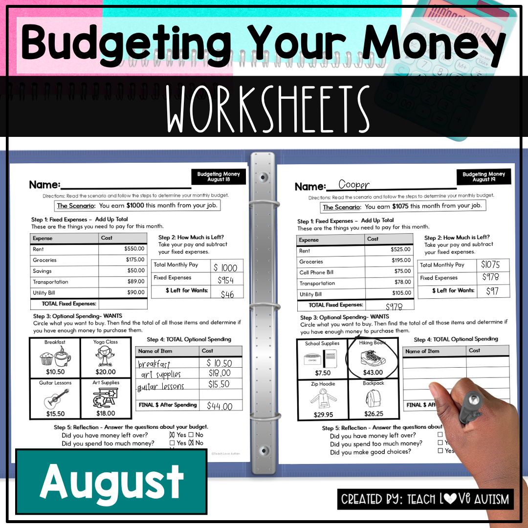 August Budgeting Worksheets