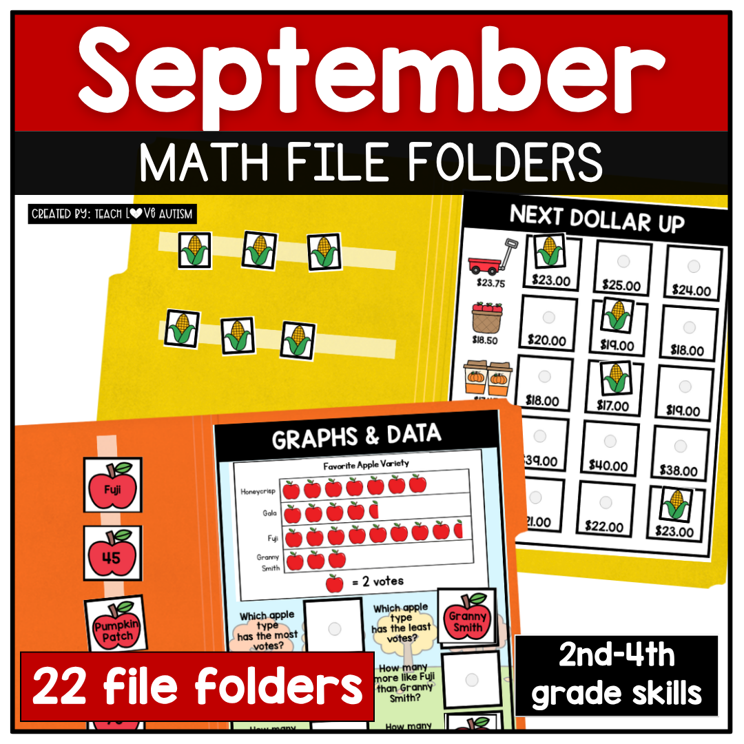 September Math File Folders 2nd to 4th grade