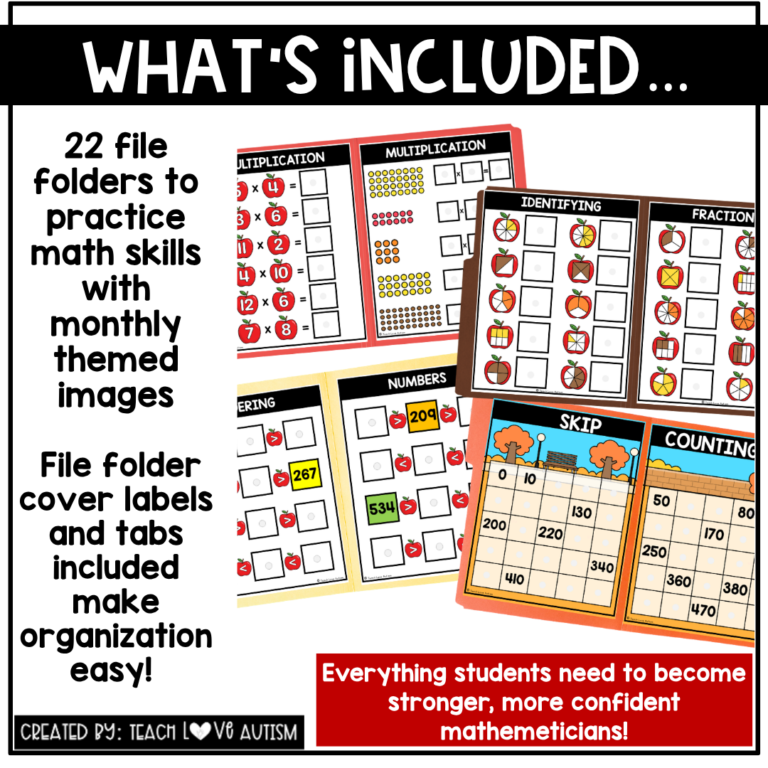 September Math File Folders 2nd to 4th grade