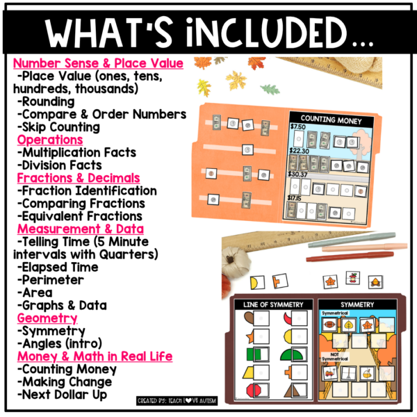 September Math File Folders 2nd to 4th grade