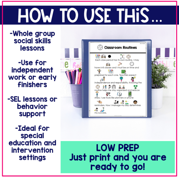Classroom Routines Social Narrative for Secondary and special education