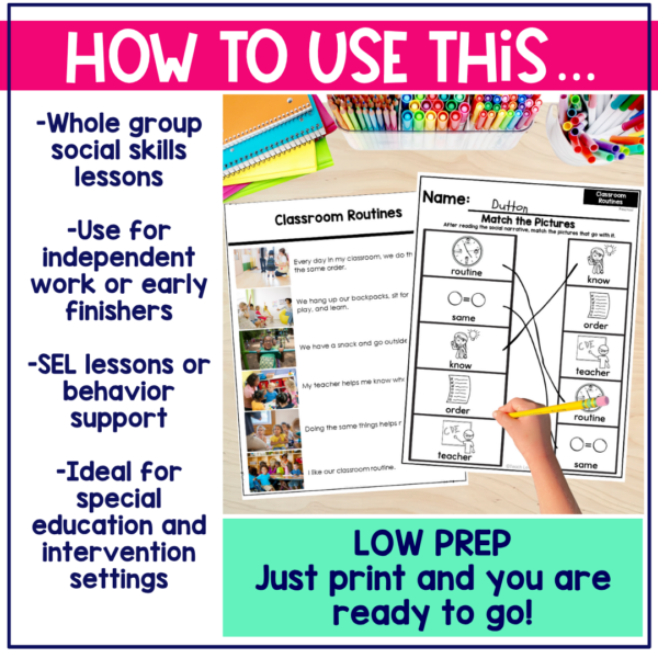 Classroom Routines Social Narrative for Preschool and Special Education