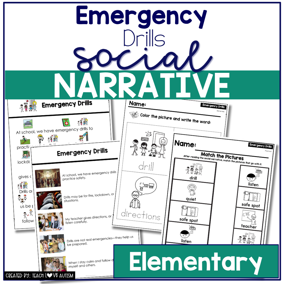 Emergency Drills Social Narrative for Elementary & Special Education