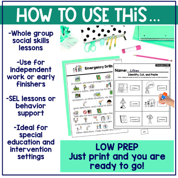 Emergency Drills Social Narrative for Elementary & Special Education