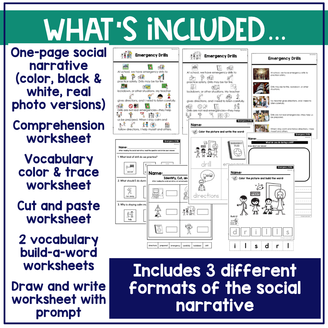 Emergency Drills Social Narrative for Elementary & Special Education