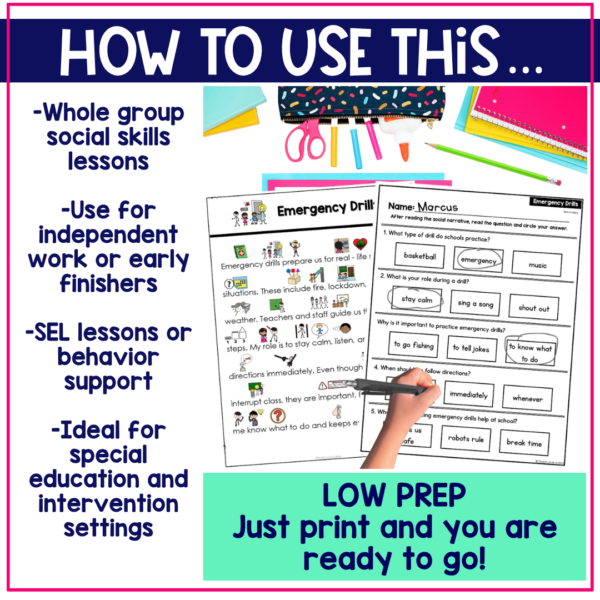 Emergency Drills Social Narrative for Secondary & Special Education