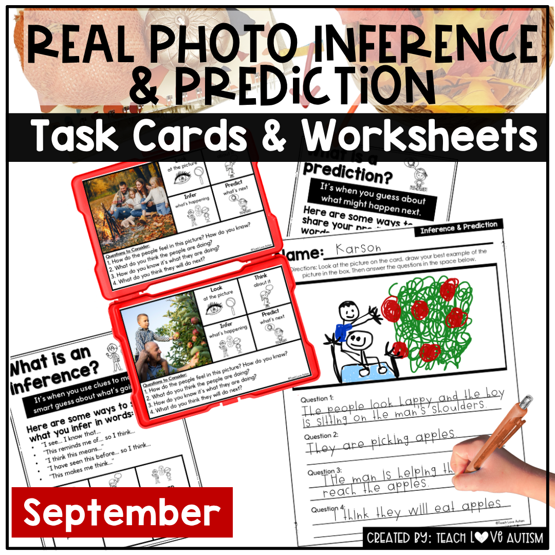 September Real Photo Predict & Infer Task Cards and Worksheets