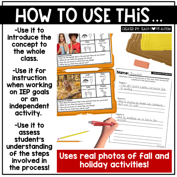 September Real Photo Predict & Infer Task Cards and Worksheets