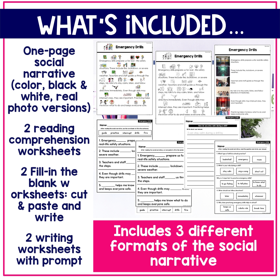 Emergency Drills Social Narrative for Secondary & Special Education