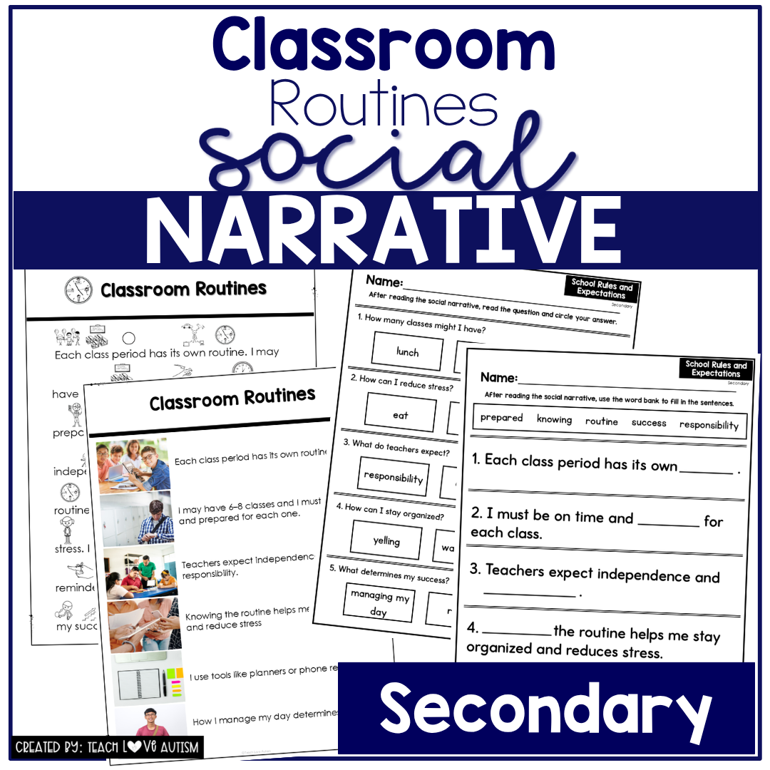 Classroom Routines Social Narrative for Secondary and special education