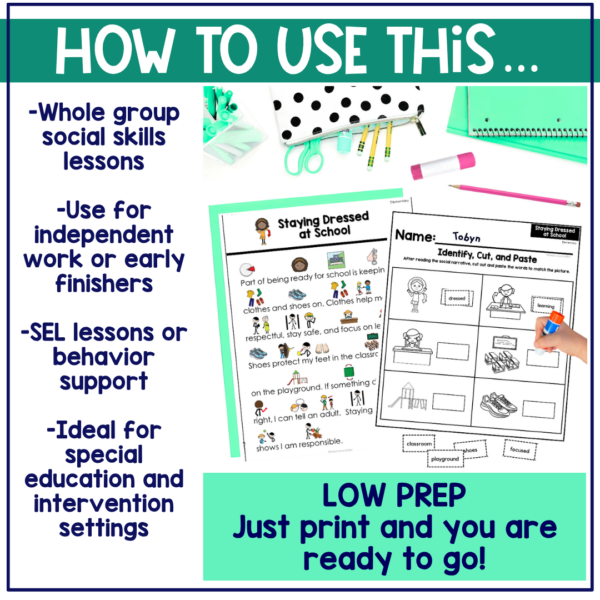 Staying Dressed at School Social Narrative for Elementary & Special Education
