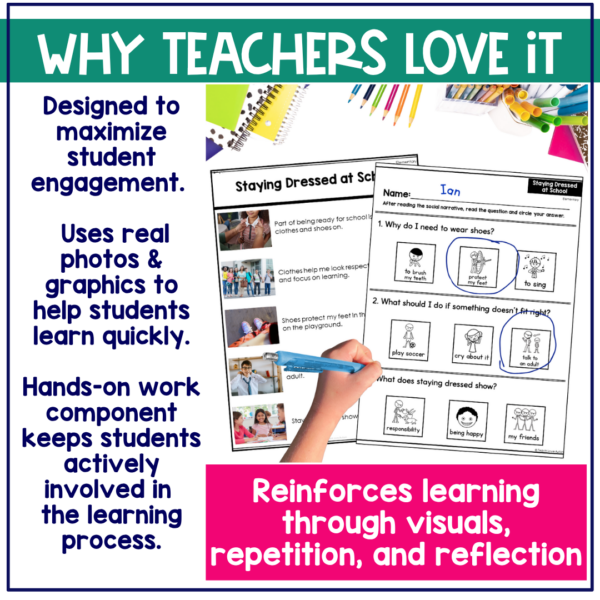Staying Dressed at School Social Narrative for Elementary & Special Education
