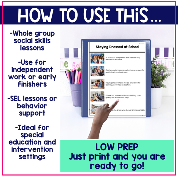 Staying Dressed at School Social Narrative for Secondary & Special Education