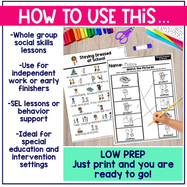 Staying Dressed at School Social Narrative for Preschool & Special Education