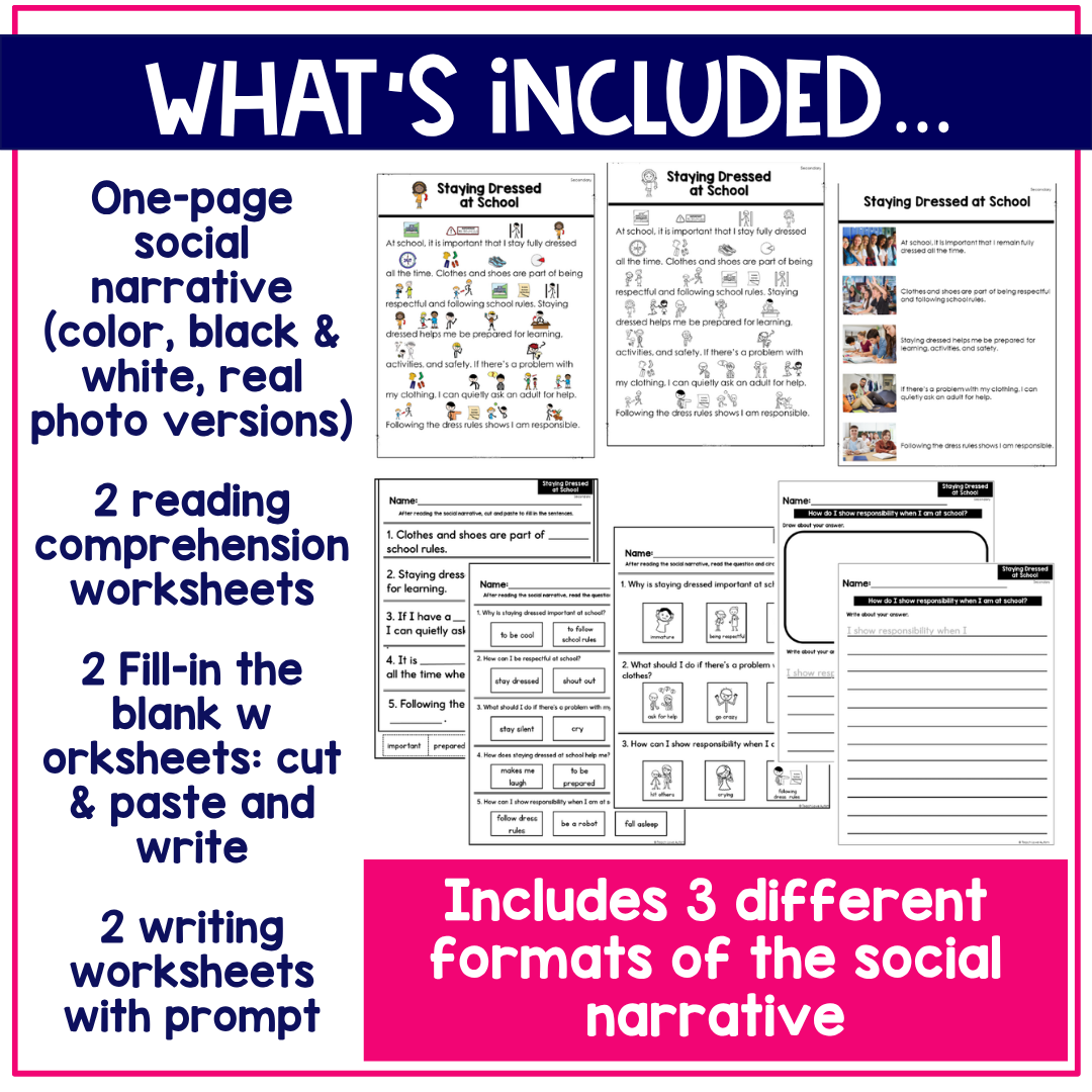 Staying Dressed at School Social Narrative for Secondary & Special Education