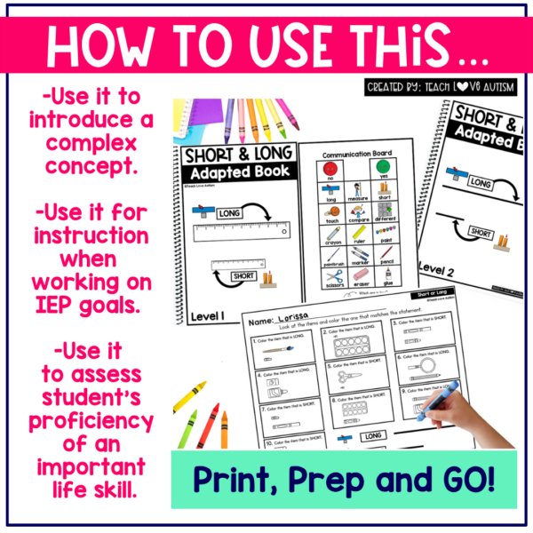 Short or Long Adapted book and worksheets