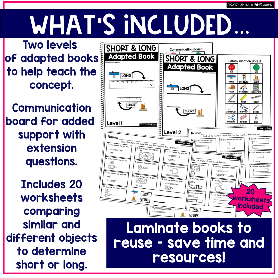 Short or Long Adapted book and worksheets