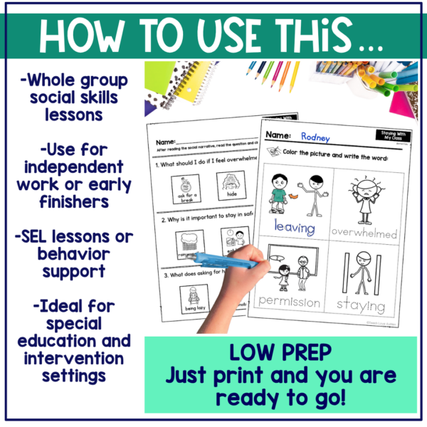 Staying With My Class Social Narrative for Elementary & Special Education