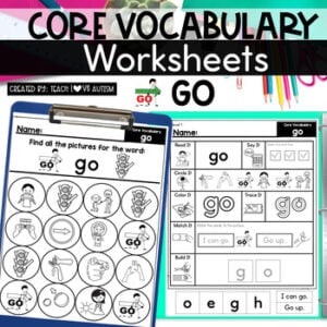 Core Vocabulary Worksheets GO cover