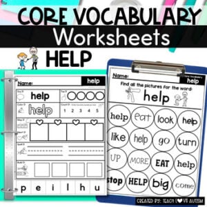 Core Vocabulary Worksheets HELP cover