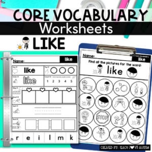 Core Vocabulary Worksheets LIKE cover