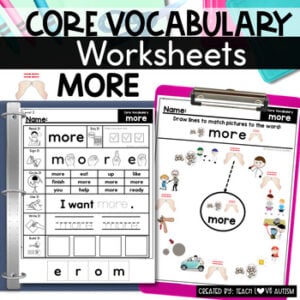 Core Vocabulary Worksheets MORE cover
