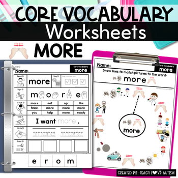 Core Vocabulary Worksheets MORE cover