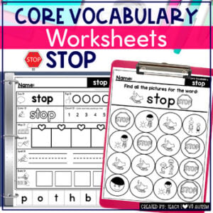 Core Vocabulary Worksheets STOP cover