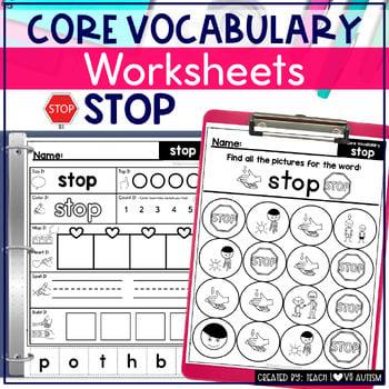 Core Vocabulary Worksheets STOP cover