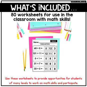 Division 0-12 worksheets by Teach Love Autism