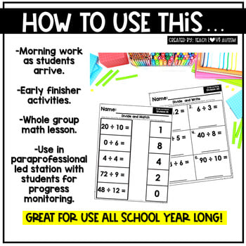 Division 0-12 worksheets by Teach Love Autism