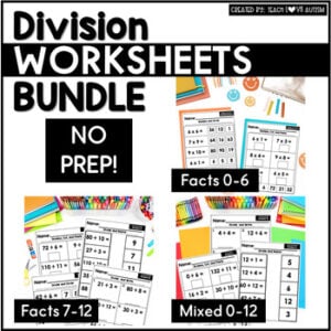 Division math fact worksheets by Teach Love Autism