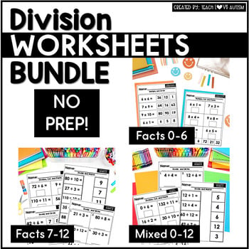 Division math fact worksheets by Teach Love Autism