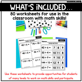 Division math fact worksheets by Teach Love Autism